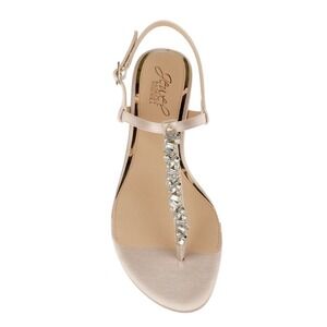 Badgley Mischka‎ Dafina Metallic Thong Flat Sandal Rhinestone Rose Gold Size 9